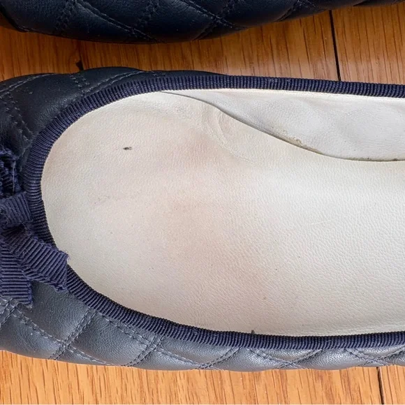 Delman Quilted Leather Ballet Flats in Navy Blue cap toe - Picture 8 of 12